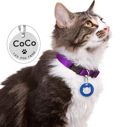 🐱💗 丸型キーチェーン風・猫用ペットIDタグ（名入れ迷子札）